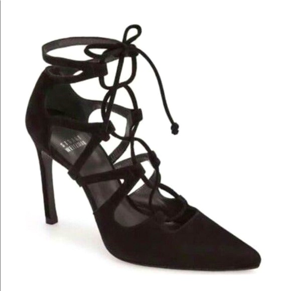 SOLD!! NIB STUART WEITZMAN Women’s Black Suede Ankle Tie Heels Pumps Shoes Sz 5 - Picture 5 of 9